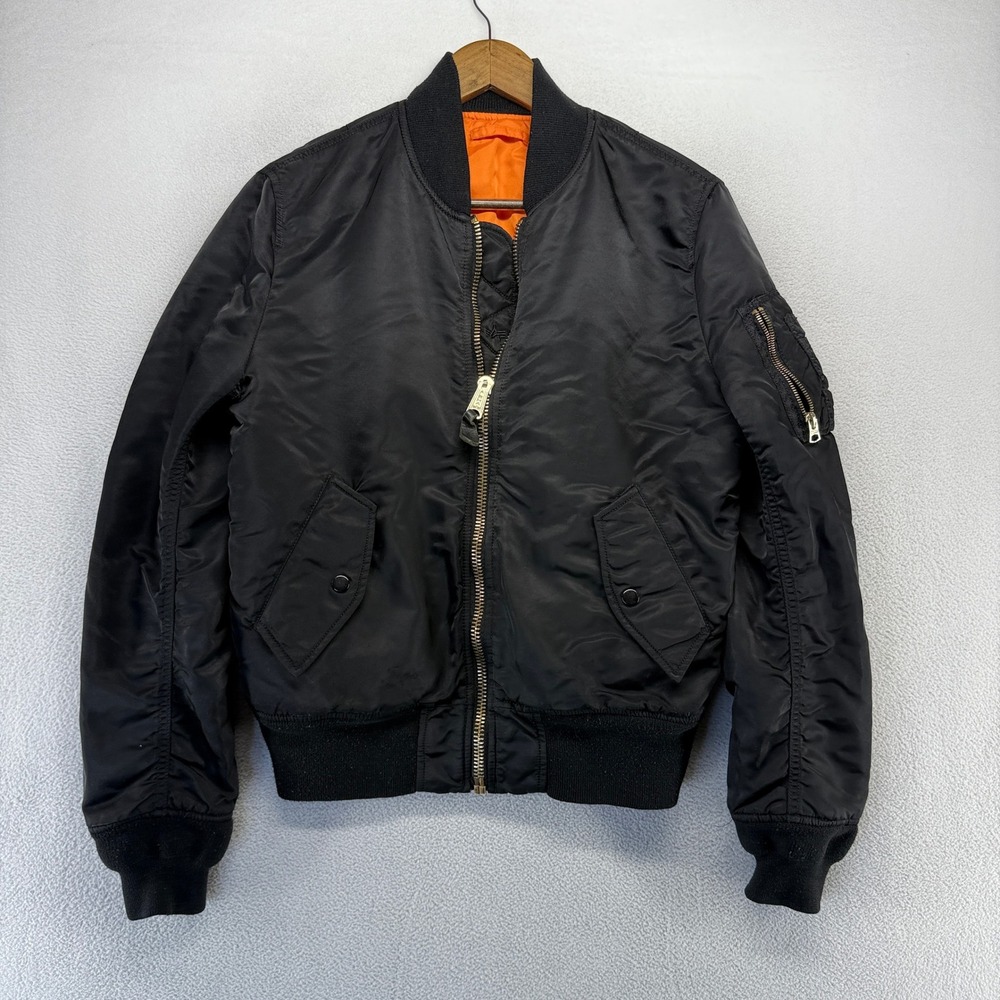 Alpha Industries Bomber Jacket Mens Small Black MA-1 Slim Flight Military Nylon